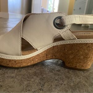 Clarks Women's White Sandals with Cork Heel